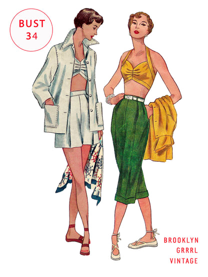 PDF Pattern - 1950s Jacket, Bra, Pedal Pushers, Shorts / Bust 34
