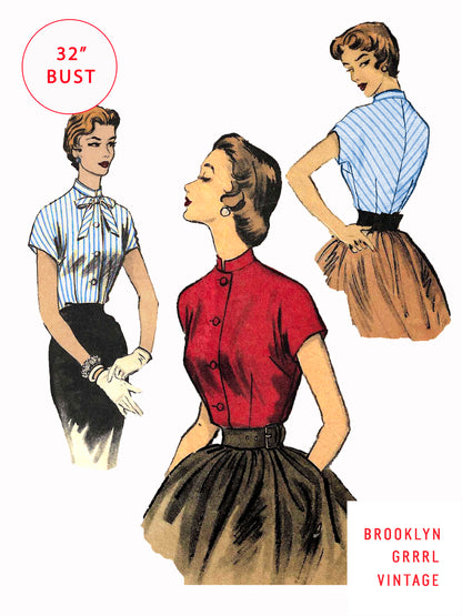 PAPER Pattern - 1950s Summer Blouse  / Bust 32
