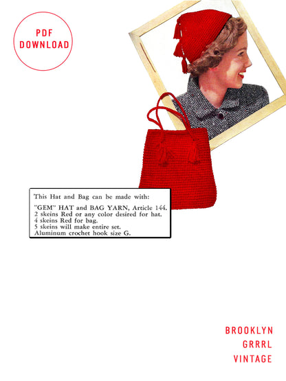 1950s Pixie Hat and Bag - Crochet PDF Pattern