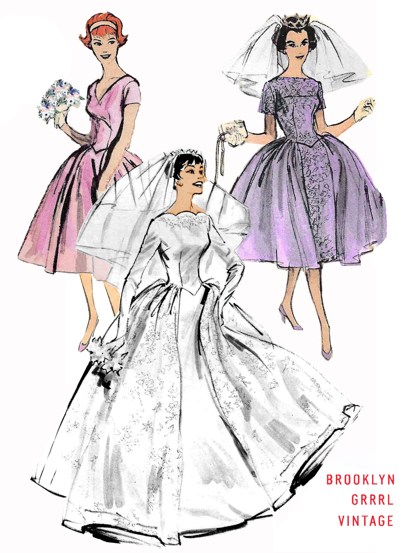 1950s 'Something Blue' Wedding and Bridesmaid Dress / Bust 36 / PAPER Pattern