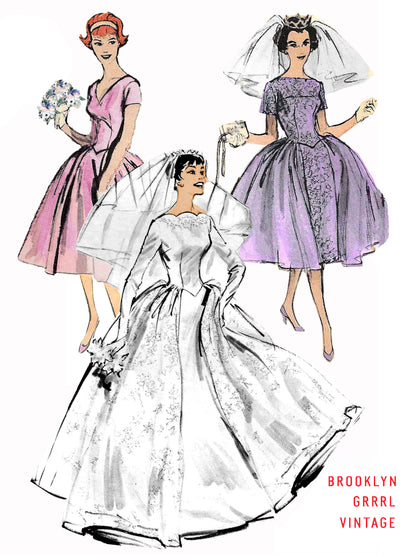 1950s 'Something Blue' Wedding and Bridesmaid Dress / Bust 36 / PAPER Pattern