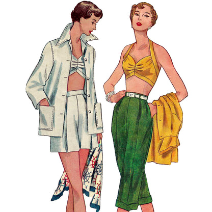PDF Pattern - 1950s Jacket, Bra, Pedal Pushers, Shorts / Bust 34