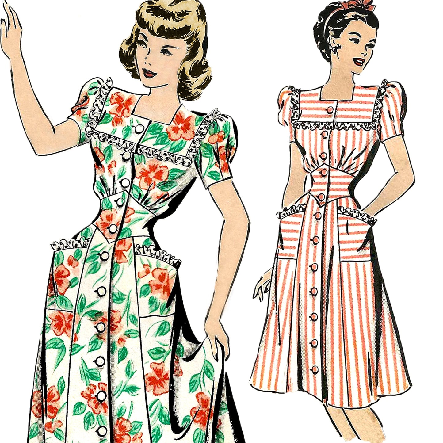 PDF Pattern 1940s Dress or Robe / Bust 36