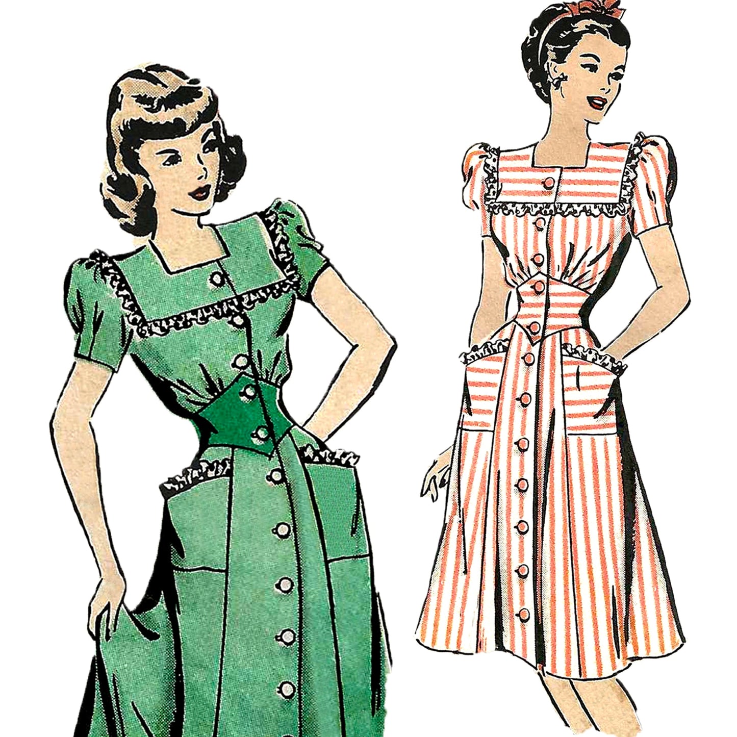 PDF Pattern 1940s Dress or Robe / Bust 36