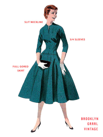 PAPER Pattern - 1950s Drop Waist Dress  / Bust 34