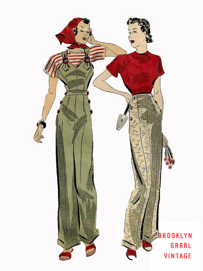 PDF Pattern - 1930s Overalls / Slacks / Jumpsuit - Multiple Sizes