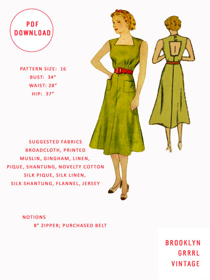 PDF Pattern -1930s Sports Dress / Sun Dress / Bust 34