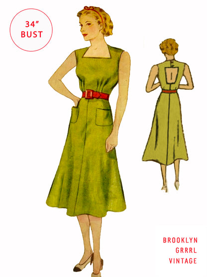 PDF Pattern -1930s Sports Dress / Sun Dress / Bust 34