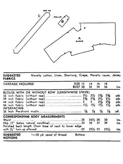 PAPER Pattern - 1950s Summer Blouse  / Bust 32