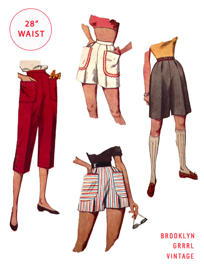 PAPER Pattern - 1950s Pedal Pushers, Shorts / Waist 28