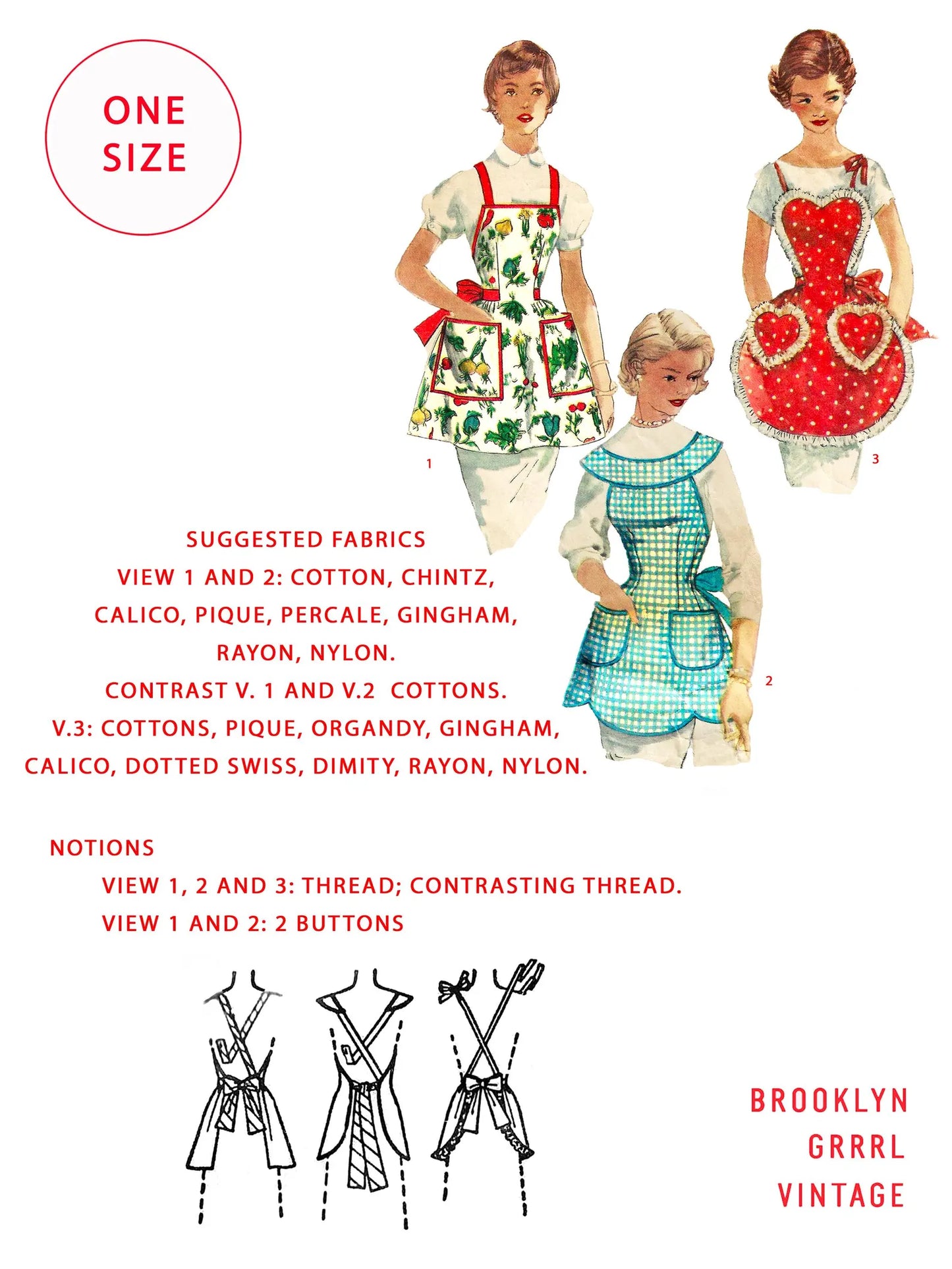 1950s The Pin-Up Pantry Apron Trio (Paper Pattern)