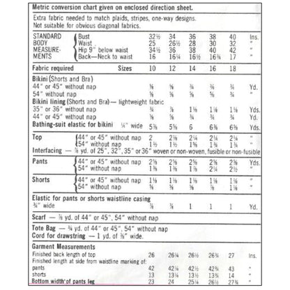PDF Pattern - 1970's Separates Mix and Match Pants, Shorts, Bikini, Blouse, Scarf and Tote Bag / Bust 36